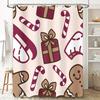 Christmas-themed shower curtain with candy cane design Pink and brown color scheme for bathroom decor accessories