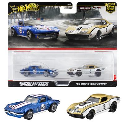 Hot Wheels Premium 2 Pack COPO Corvette Coupe Vehicle Toy Mini Car 3 Years Old and Up HRR80 '69 Corvette/Custom "Stingray" Blue/Gold