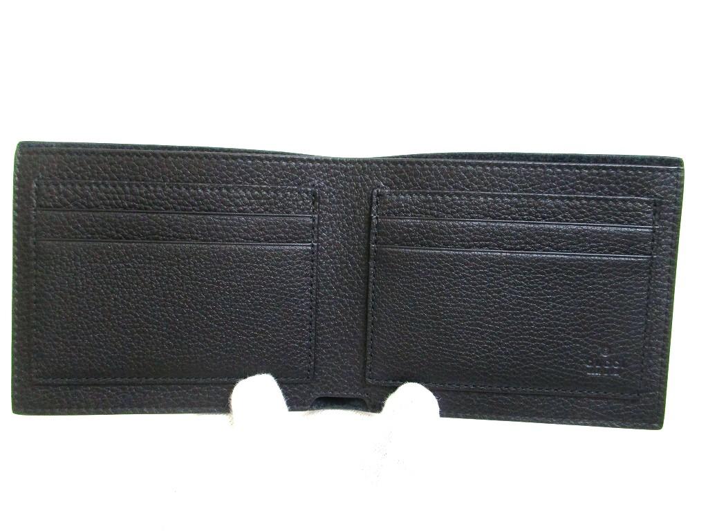 Authentic GUCCI Embossed Logo Black Leather Bifold Bill Wallet Compact Wallet #b233  Open box