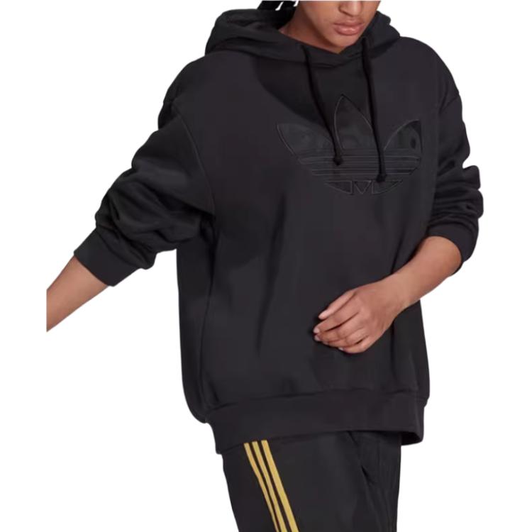 Women's Adidas Originals Sweatshirts Women's Black Hooded Moderate Straight Fit