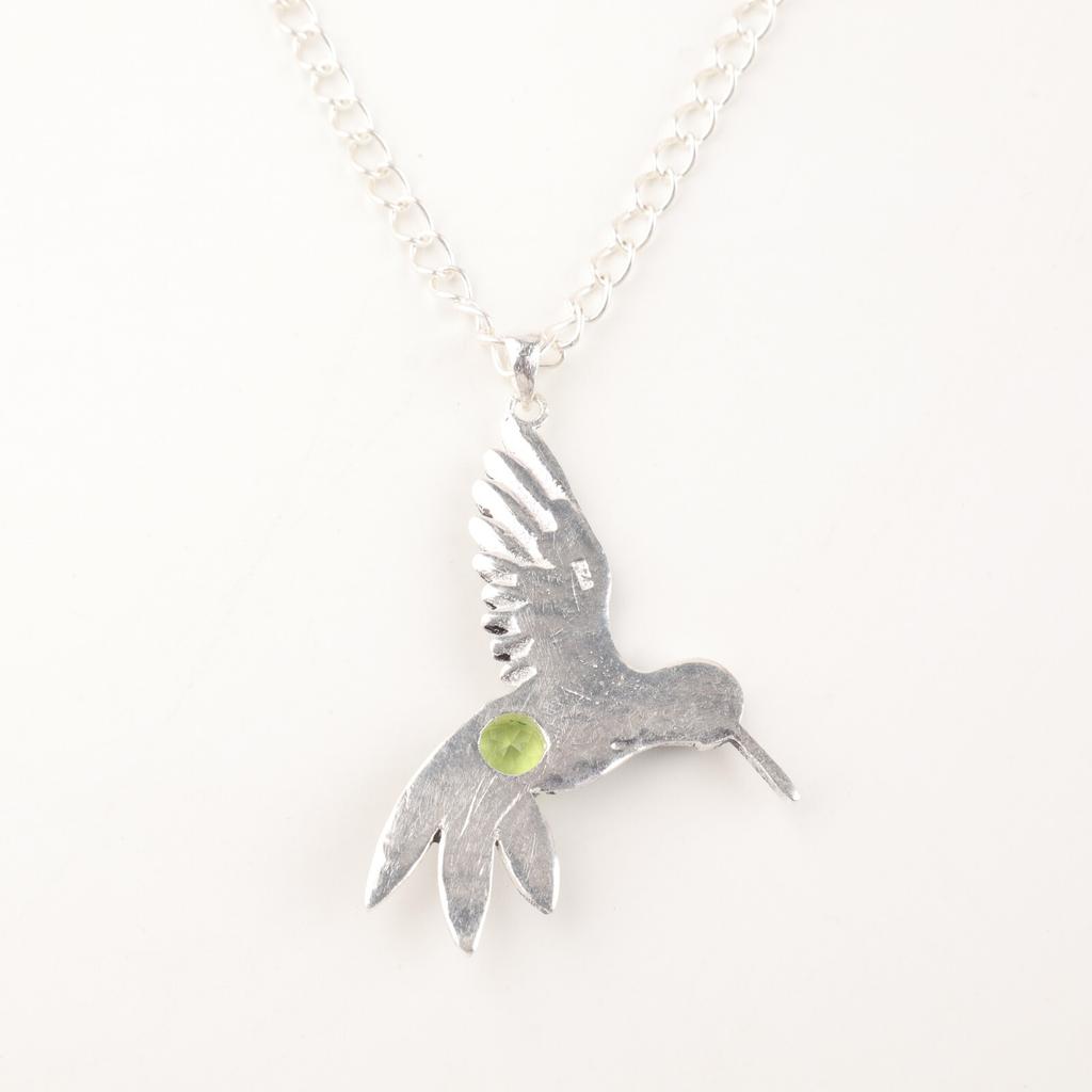Peridot Gemstone 925 Sterling Silver Jewelry  Hummingbird Pendant 1.8" For Gift CP-20-2