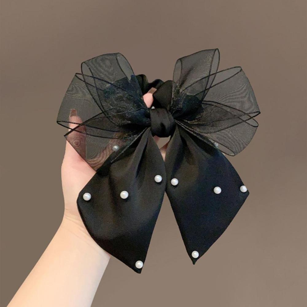 Bow Ponytail Bow Hair Scrunchie Pearls Bowknot Hair Bands Delicate Elastic Hair Band