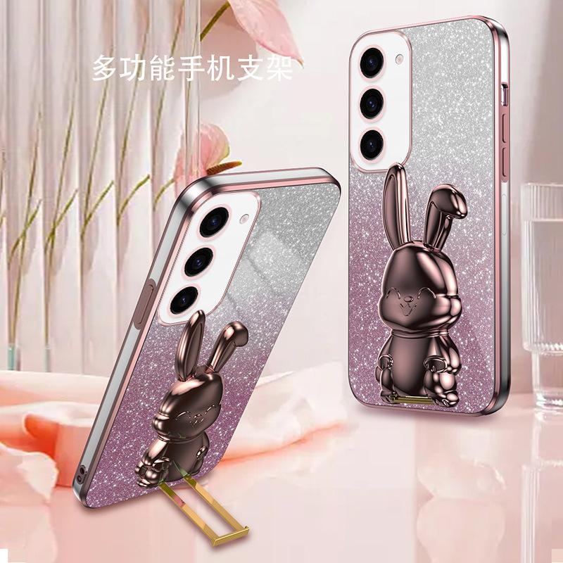 Applicable to Samsung S25Ultra electroplated tie rod rabbit holder mobile phone case A53 gradual change glitter A14 anti-drop 72 sets