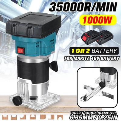1000W Electric Trimmer Wood Router with Li-ion Battery for 18V Battery Blue Cordless Engraving Slotting Trimming Machine
