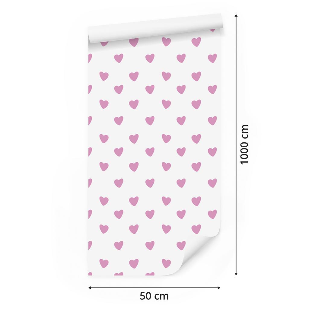 Hearts Wallpaper White and Powder Pink 50x1000