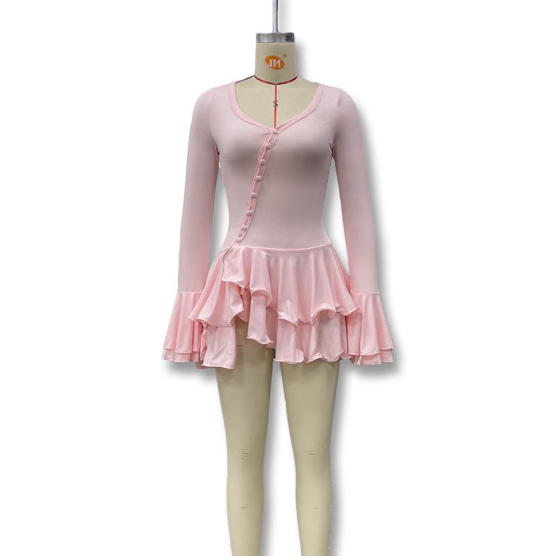 2025 Sommer Ausgestellte Ärmel Geraffte Taille Tief ausgeschnitten Sexy Kleid für Frauen