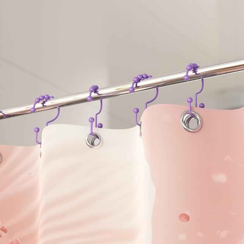 Shower Curtain Hooks Rings, Rust Resistant Metal Double Glide Shower Hooks Rings for Bathroom Shower Rods Curtains, Set of 12 Hooks