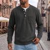 Versatile Ribbed Cuff Pullover Men Corduroy Shirt, Long Sleeve Button Collar with Chest Pocket, Layering Shirts for Loose Fit Textured Sweatshirt Fall