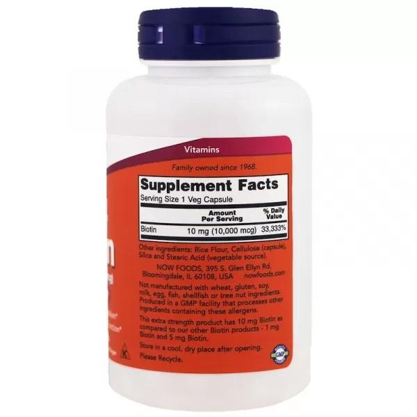 Now Foods BIOTIN 10MG (10 000 mcg), 120 VCAPS