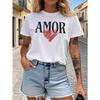 AMOR Spaans Liefdesprint Dames Lente - Zomer Korte Mouwen Ronde Hals Casual T-shirt, Dagelijkse Styling, Dagelijkse Uitstap, Vakantiecadeau
