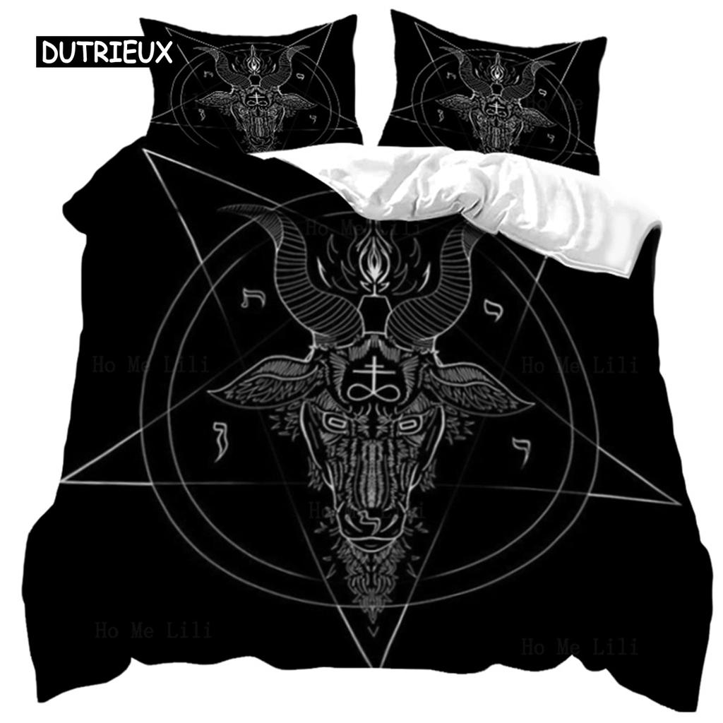 Satanic Duvet Cover Satan Goat Inverted Pentagram Skull Comforter Cover Quilt Cover Bedroom Decoration for Women Men Children