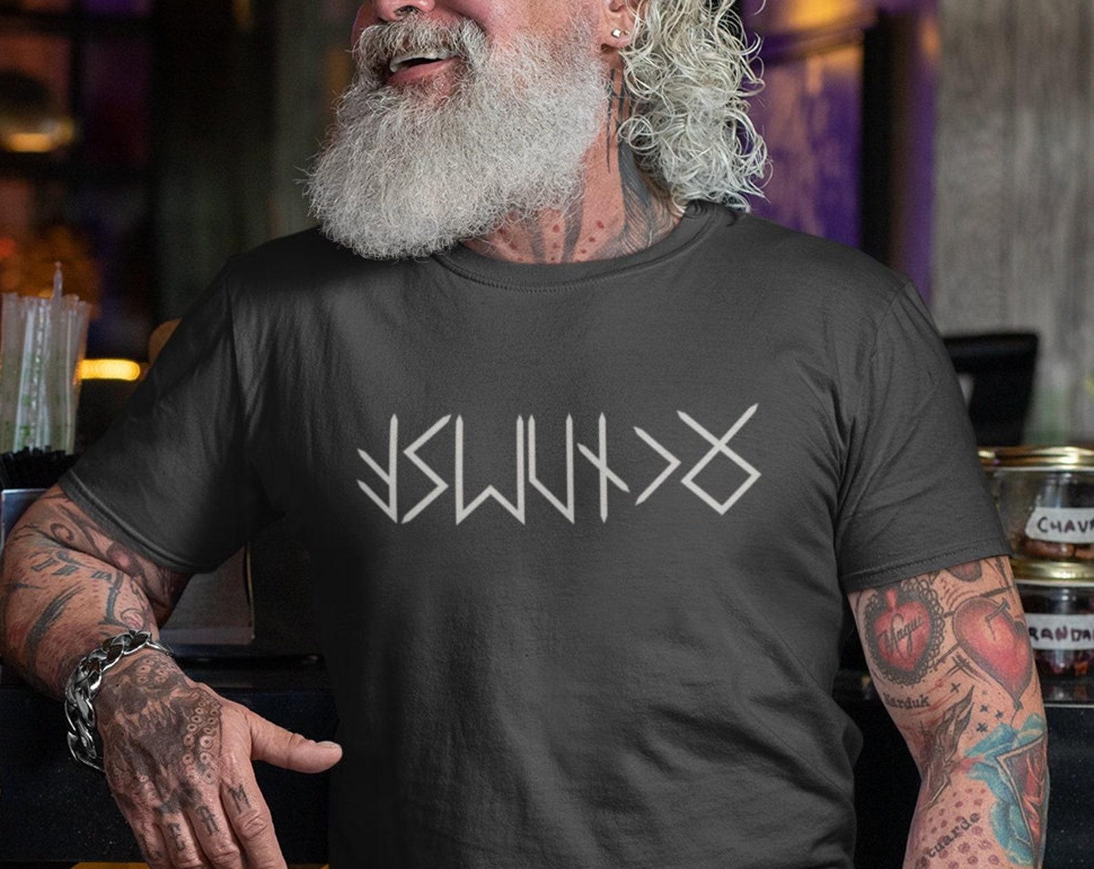 NAME in RUNES Viking T-Shirt, Personalized Futhark Runes Tee, Custom Norse Tee Shirt, Custom Viking Clothes, Custom Norse Mythology Gifts 2XL