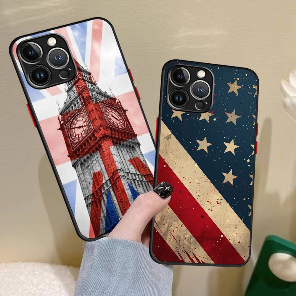USA & UK Flaggen Hülle Für iPhone X XR XS 11 12 13 14 15 16 pro MAX mini Handyhülle Matt stoßfest