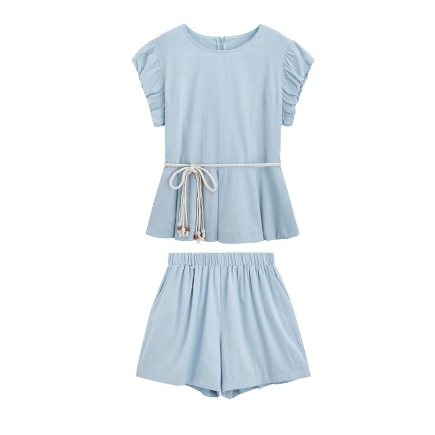 Fashion shorts set women's summer new flying sleeves thin top casual small two-piece set