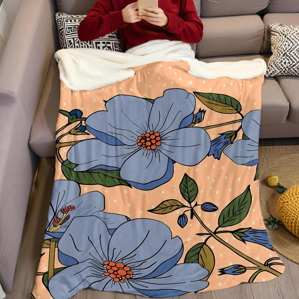 Blue Flower Polka Dot Pattern Flannel Blanket Warm Soft Halloween Christmas Couch Warm Cozy Decorative Decor Gift for All Season