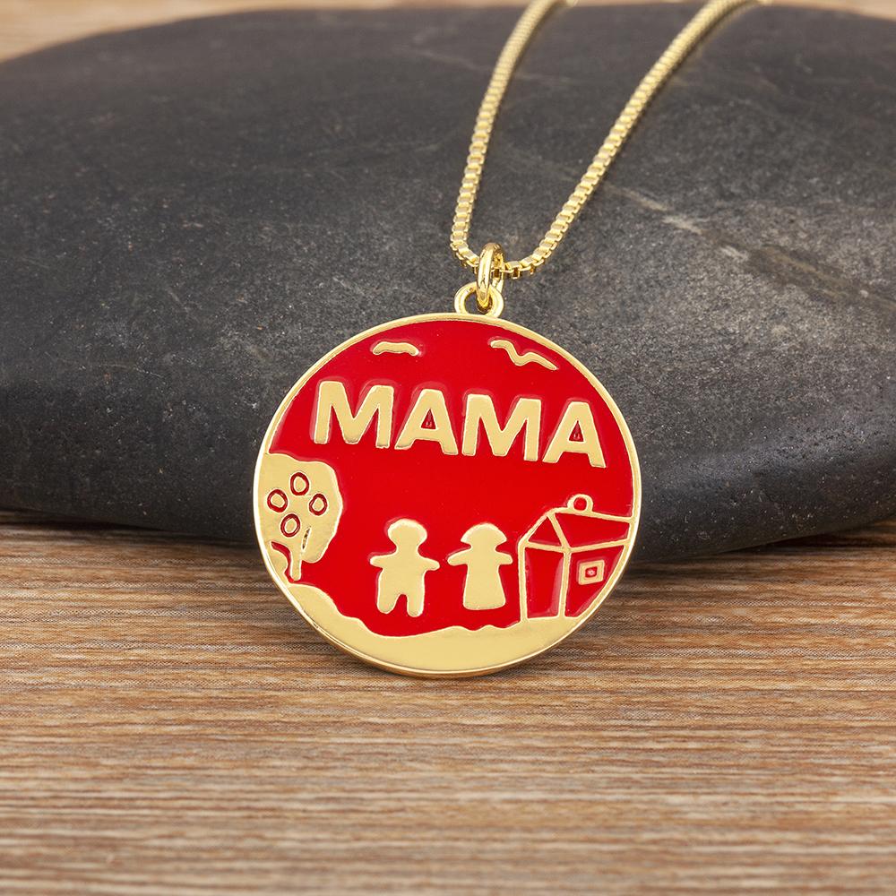 

Nidin Hot Sale Classic Round Shape Inlaid Mama Letters Pendant Necklace For Women Girl Boy Clavicle Chain Mother s Day Fine Gift красный