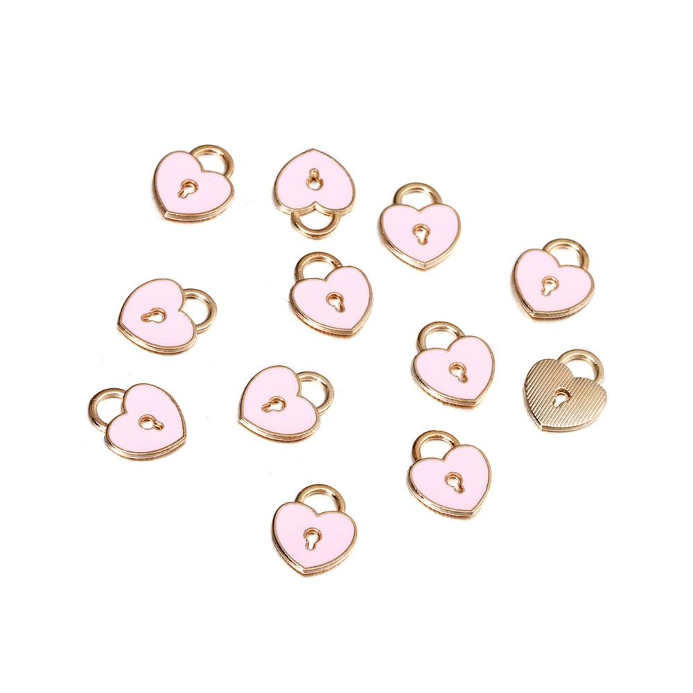 10Pcs/Bag Alloy Love Heart Small Key Lock Shape Charms Enamel Pendant For DIY Bracelet Necklace Jewelry Making Accessories