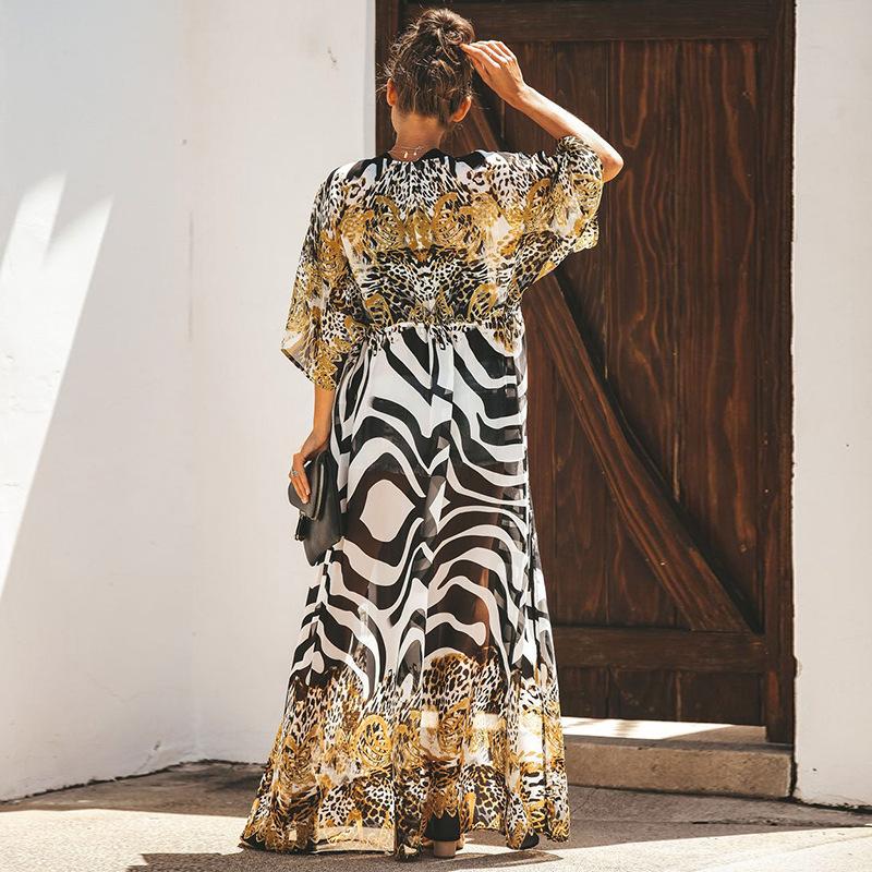 New chiffon loose long cardigan beach sunscreen jacket bikini blouse swimsuit outer women