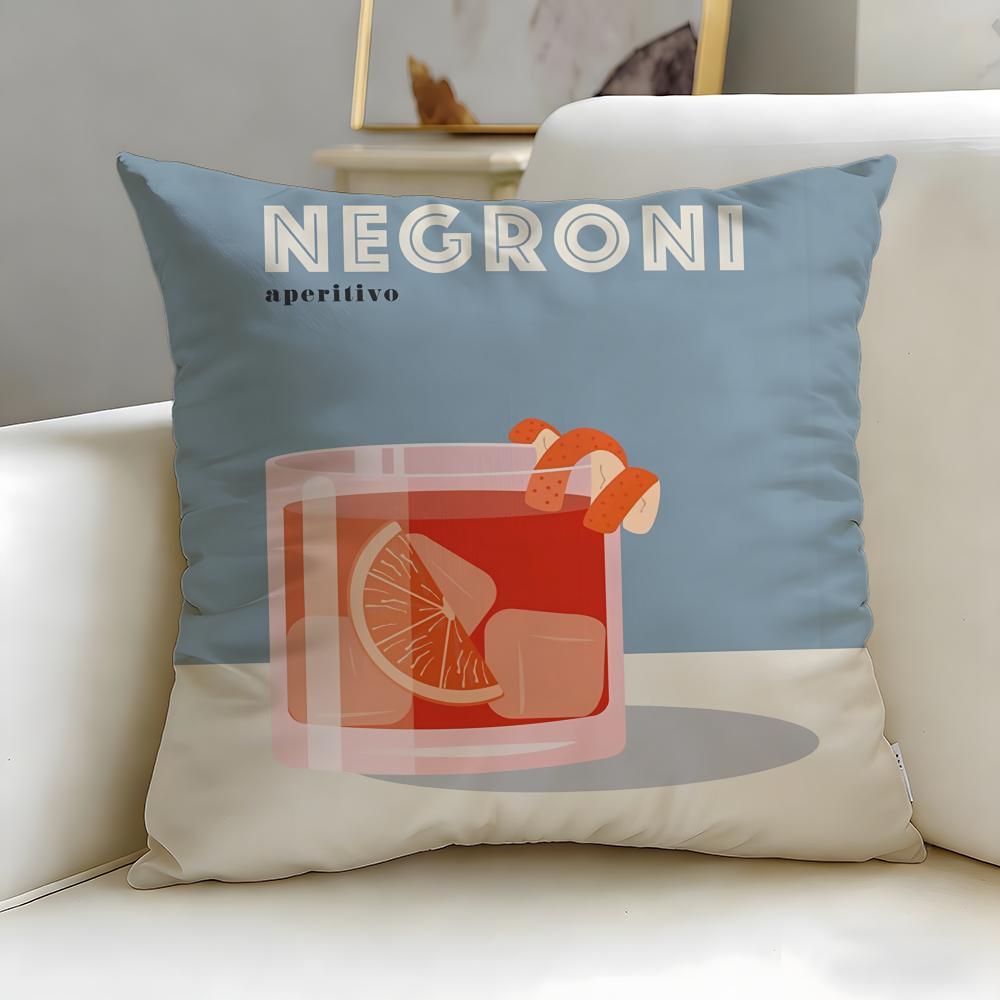 beverage theme Negroni Cocktail Cushion Cover Soft & Easy-Wash Pillow Case – Versatile for Couch, Bed, Travel and Office 30cmx30cm