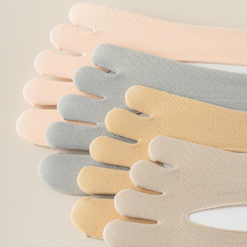 5 Pairs Women's Toe Separated Invisible Socks Breathable Cotton Silicone Grip Antislip Low Cut No Show Design Hosiery