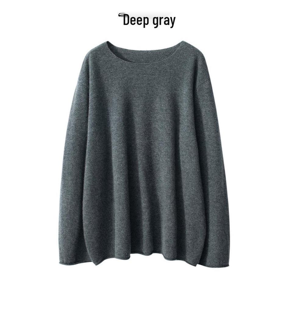 Women's 100% Pure Cashmere One-Shoulder Long Sleeve Sweater - Soft, Loose-Fit Knitwear for Autumn/Winter.