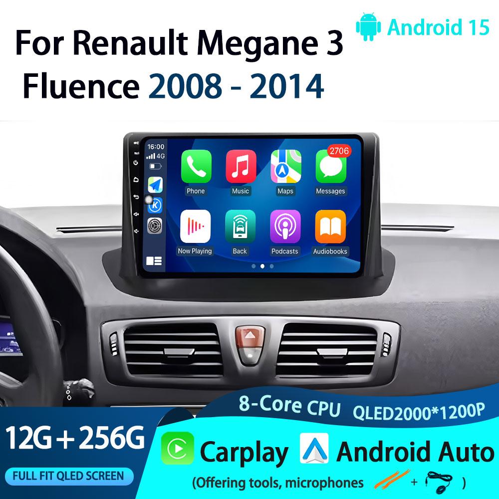 No 2 Din Android 15 Car Radio Multimedia Video Player For Renault Megane 3 Fluence 2008 - 2014 Navigation GPS Carplay Auto RDS