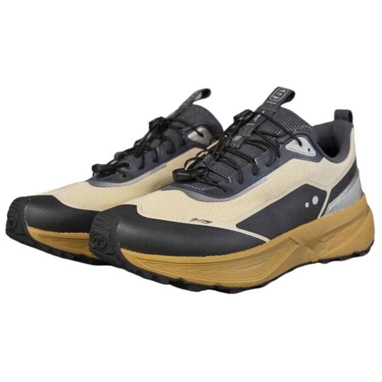 Li Ning CF Outdoor Casual Non-Slip Durable Low-Top Hiking Shoes Unisex Hiking Shoes Beige Black AHCV015-4