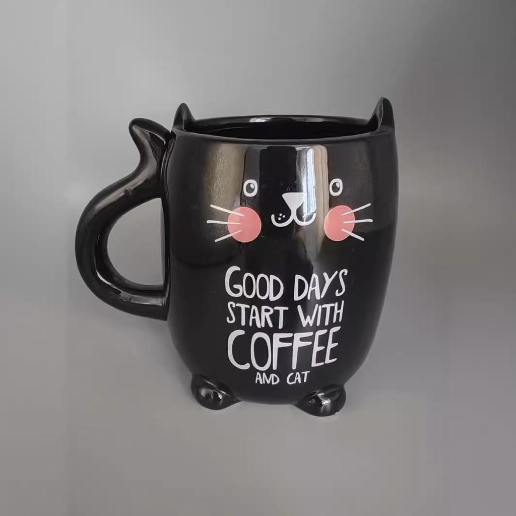 Hrnek Kreslený Keramický Šálek Černá Kočka Šálek Šedá Kočka Šálek Kancelářský Šálek na Vodu Dětský Šálek na Mléko Snídaňový Šálek