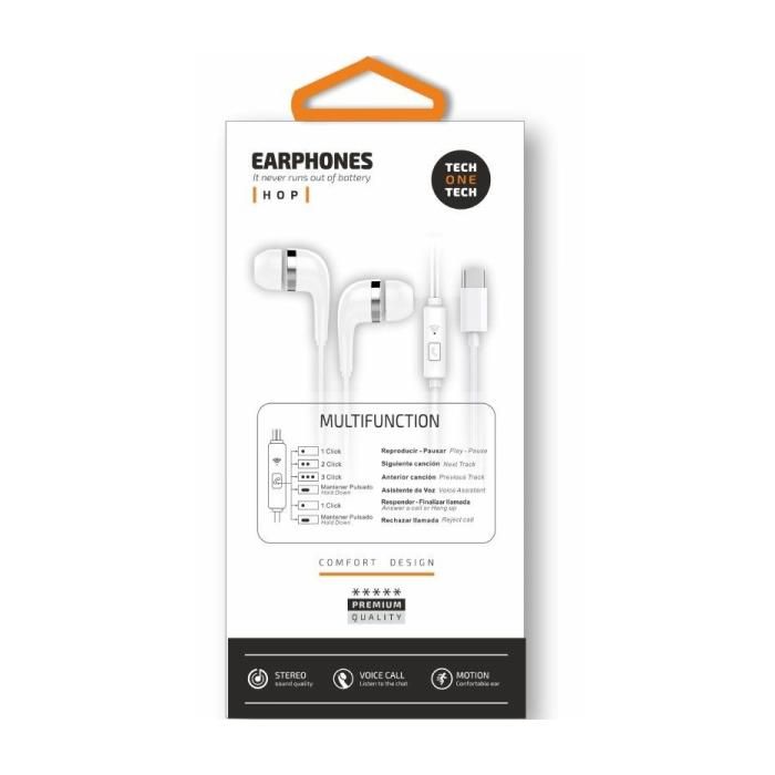 In-ear Headphones - TECH ONE - earTECH TEC1304 - USB-C - Built-in Microphone - White