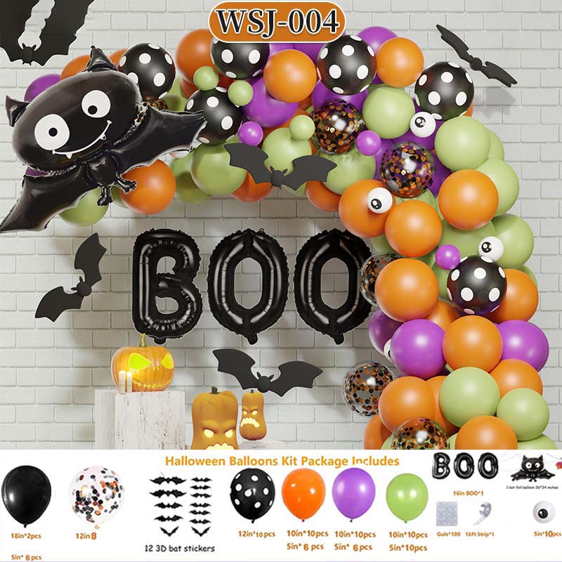 Halloween Bat Decoration Balloon Garland Arch Kit 3D Spider Bat Foil Black Orange Ballon Latex Confetti Globos Party Supplies