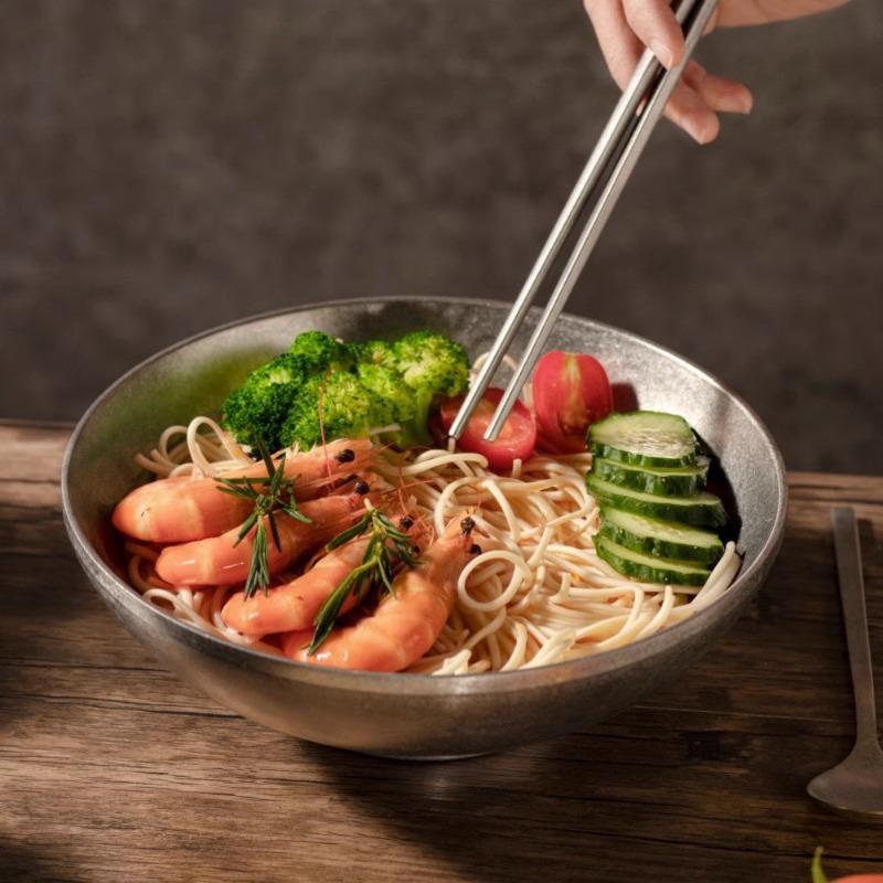 18-24cm 304 Stainless Steel Kitchen Bowls Snowflake Gray Tableware Ramen Bowls Salad Dessert Soup Bowl Anti-scalding