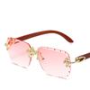 Vintage Rimless Square Sunglasses Punk Fashion Diamond Cross Shades Luxury Brand Designer Unisex