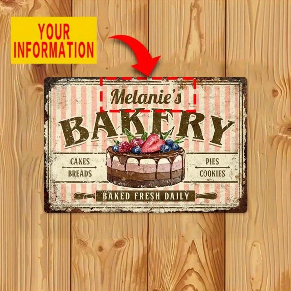 Customizable Personalized Vintage Bakery Sign - Aluminum Kitchen Wall Decor, Custom Engraved Rustic Café Pastry Shop Decor