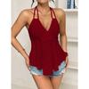 Womens V Neck Wrap Tank Top With Eyelet Embroidery Spaghetti Strap Casual Peplum Sleeveless Blouse