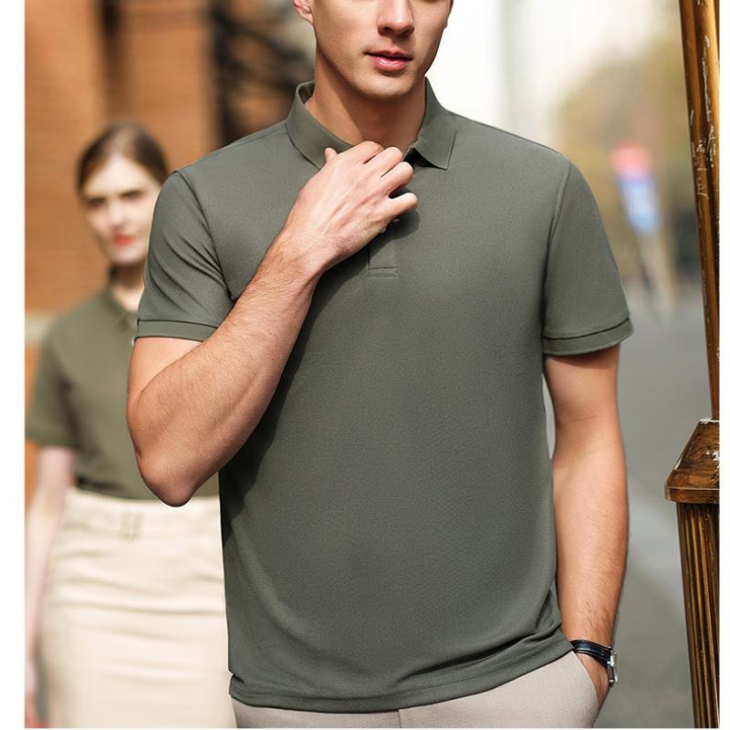 Kurzärmeliges Poloshirt für Herren im Sommer, schlichtes, legeres Business-T-Shirt mit einfarbigem Revers, Eisseide, atmungsaktiv und vielseitig