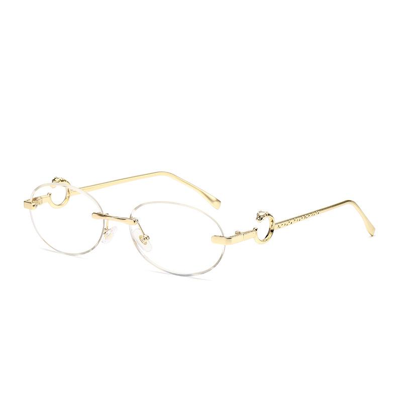 

6094 Персонализированные солнцезащитные очки с металлическими ножками и леопардовым кольцом, круглые солнцезащитные очки без оправы с отделкой