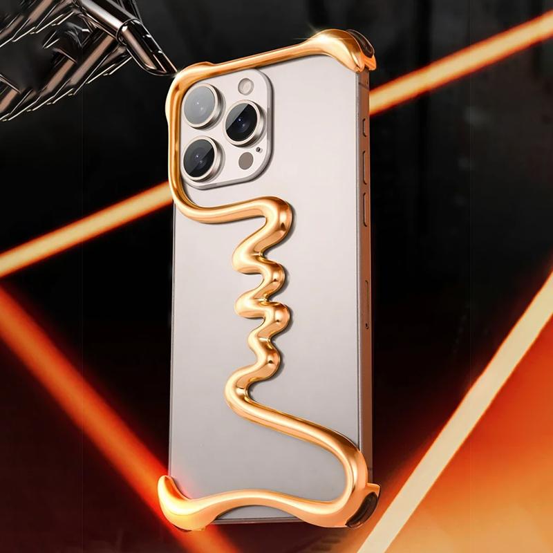 Husă de telefon de lux, metal 3D, fără cadru, pentru iPhone 14 15 16Pro Max 16Plus 15Pro, din aliaj de aluminiu, husă, husă de airbag, rezistentă la șocuri