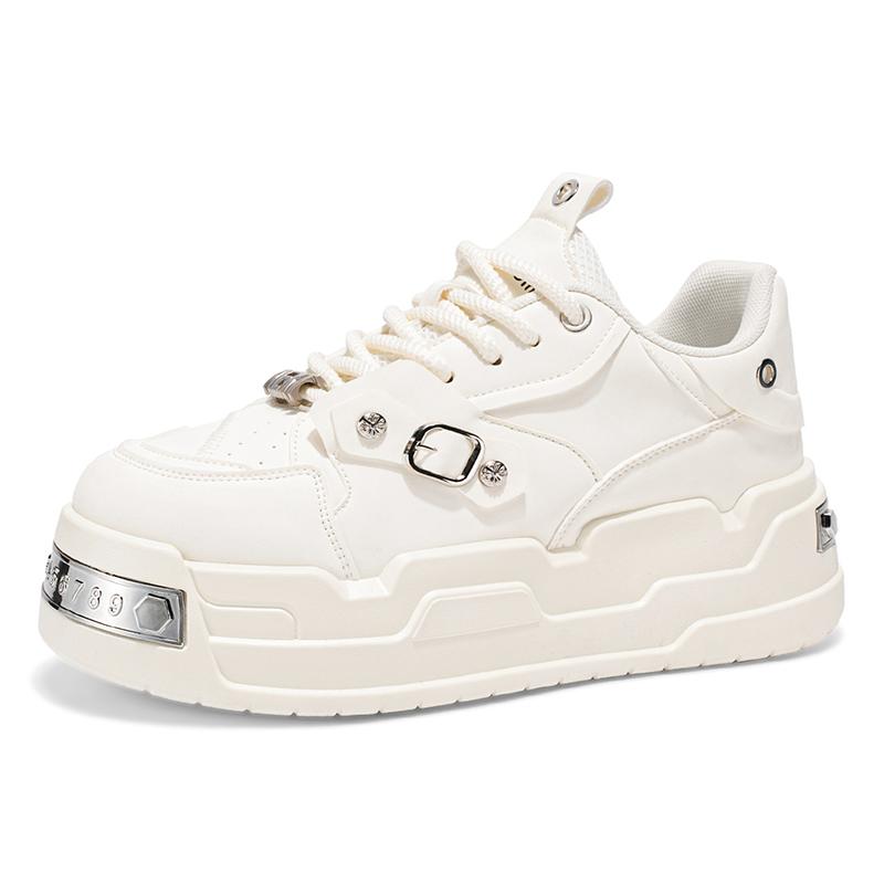 

Трендовые белые мужские повседневные кроссовки, металлические панк-платформенные кроссовки, мужские кроссовки для скейтборда с увеличением роста, дизайнерская вулканизированная обувь для мужчин 39