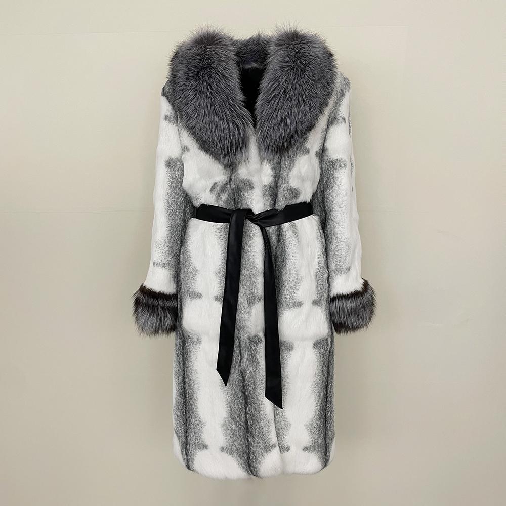 

MENINA, осенне-зимнее утолщенное меховое пальто для женщин, цельное длинное стильное пальто из натурального лисьего меха с воротником из кроличьего меха, модное теплое женское пальто XXXL