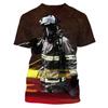 Summer Round Neck 3D Firefighter Print Top Fashionable Casual Short Sleeved Men's T-shirts