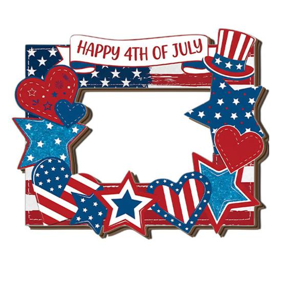 4th of July Patriotic Photo Frame, Independence Day Wooden Picture Frame, Red White Blue Photo Display Holder for Table Home Decor D