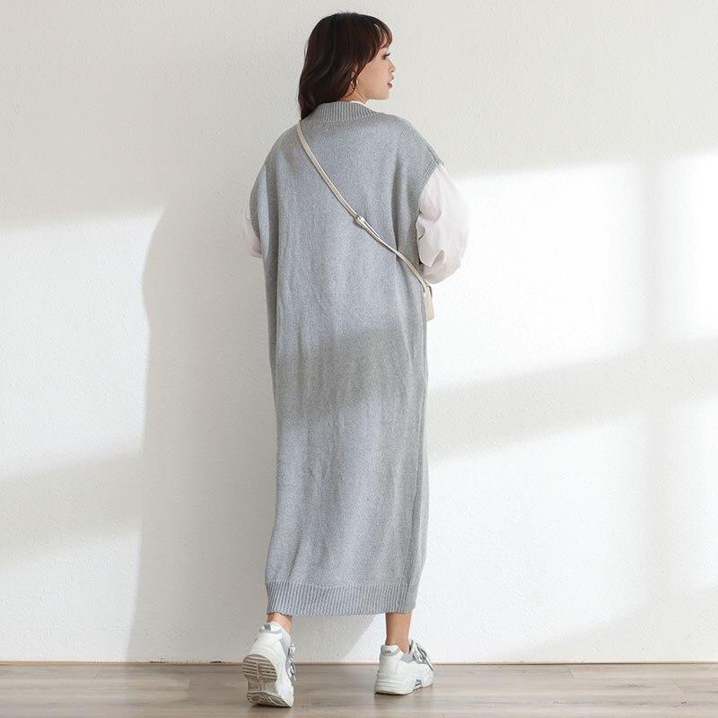 DIMANAF Dames Trui Jurk Winter Herfst Oversize Nieuw Breien Mouwloos Vest V-hals Vrouwelijk Basic Effen Losse Trui