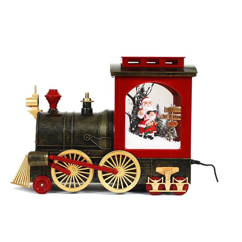 Durable2026 New Christmas Decorations Small Retro Dynamic Snow Music Lights Locomotive Ornament Set Props