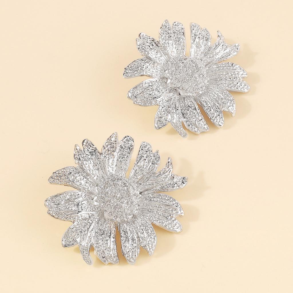 New European American Style Exaggerated Sunflower Necklace Earrings Flower Pendant Clavicle Chain For Women Trendy Jewelry