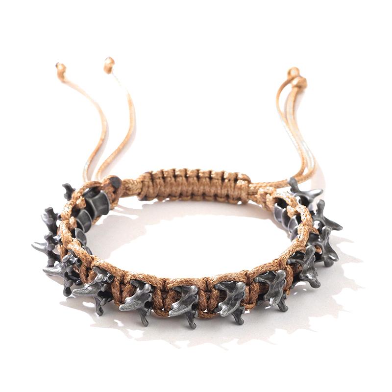 Punk Hip Hop Style Men'S Handmade Woven Alloy Keel Bracelet Adjustable Size Hand Accessory