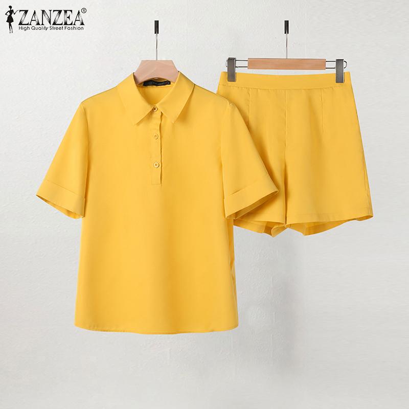 

ZANZEA Женская летняя блузка и шорты, повседневный комплект из двух предметов