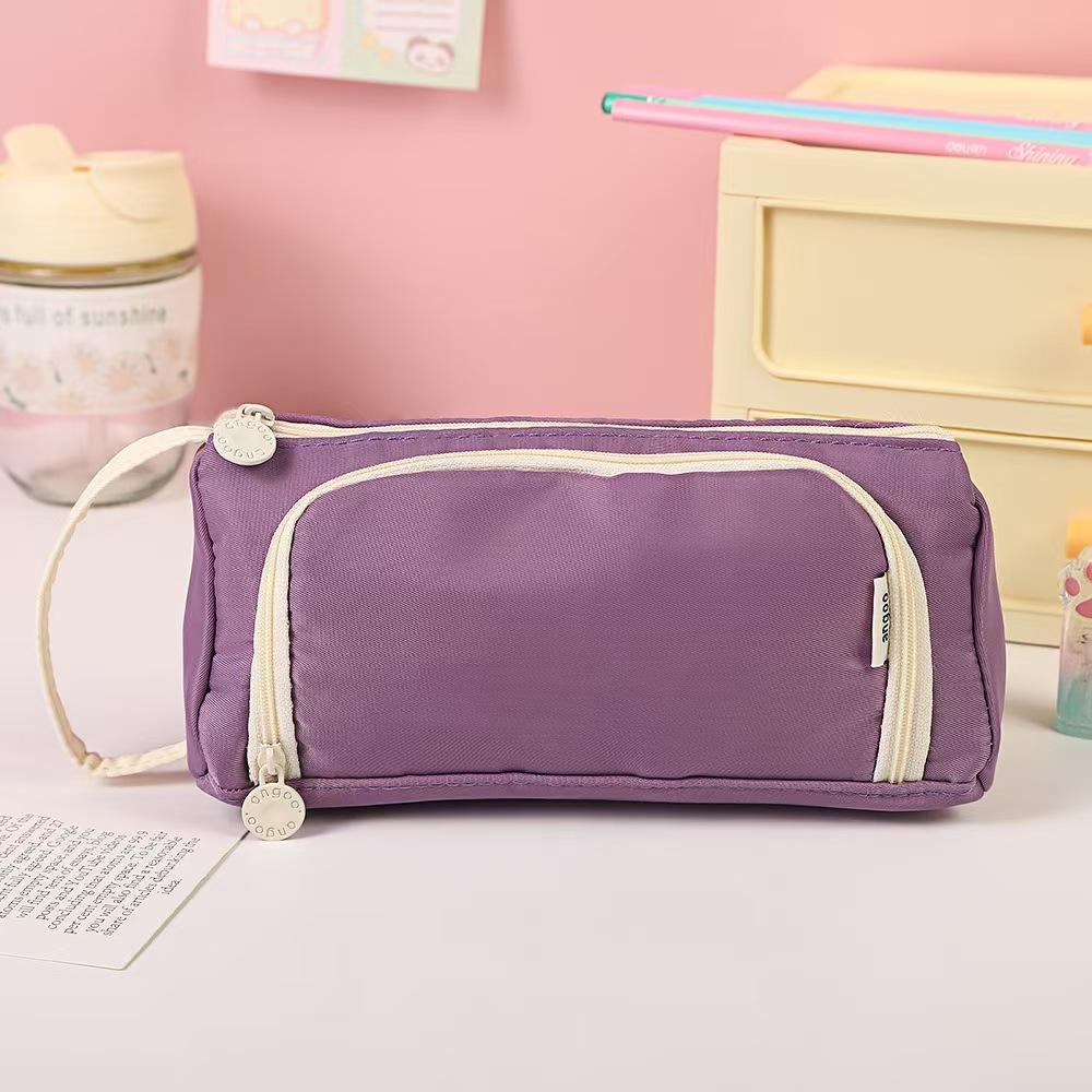 Student Stationery Organizer Storage Bag Canvas Triangle Stationery Box Large Capacity Portable Pencil Pouch