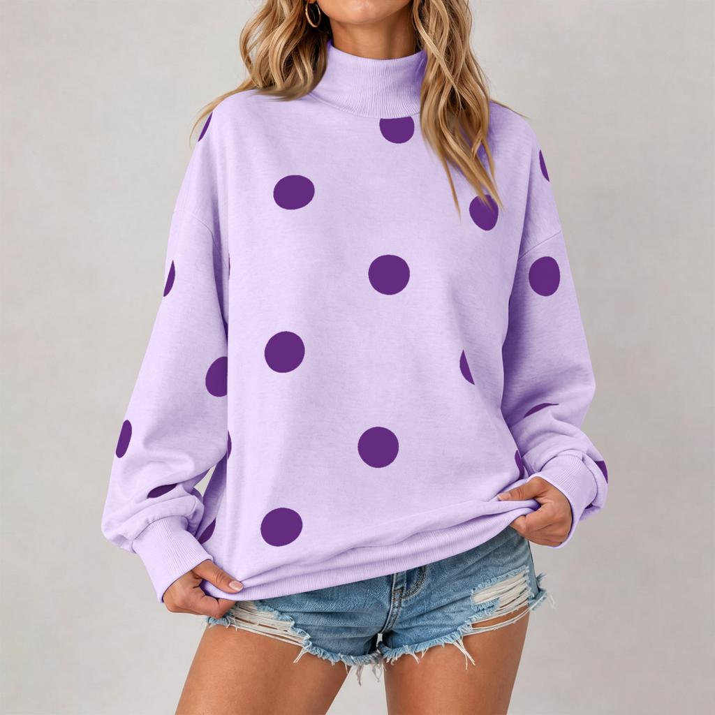 Dames Casual Lange Mouwen Stippenprint Nek Sweatshirt