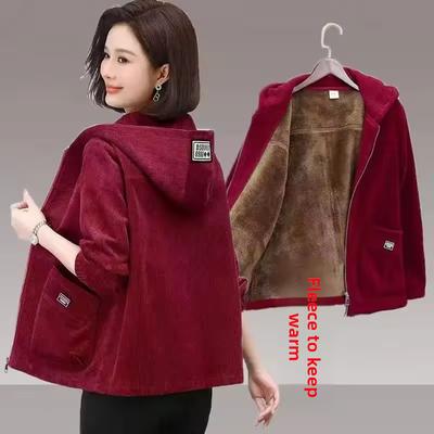 Verdickte Cordjacke Damen Lässige Fleecegefütterte Kapuzenpullover Jacke Warm Herbst Winter
