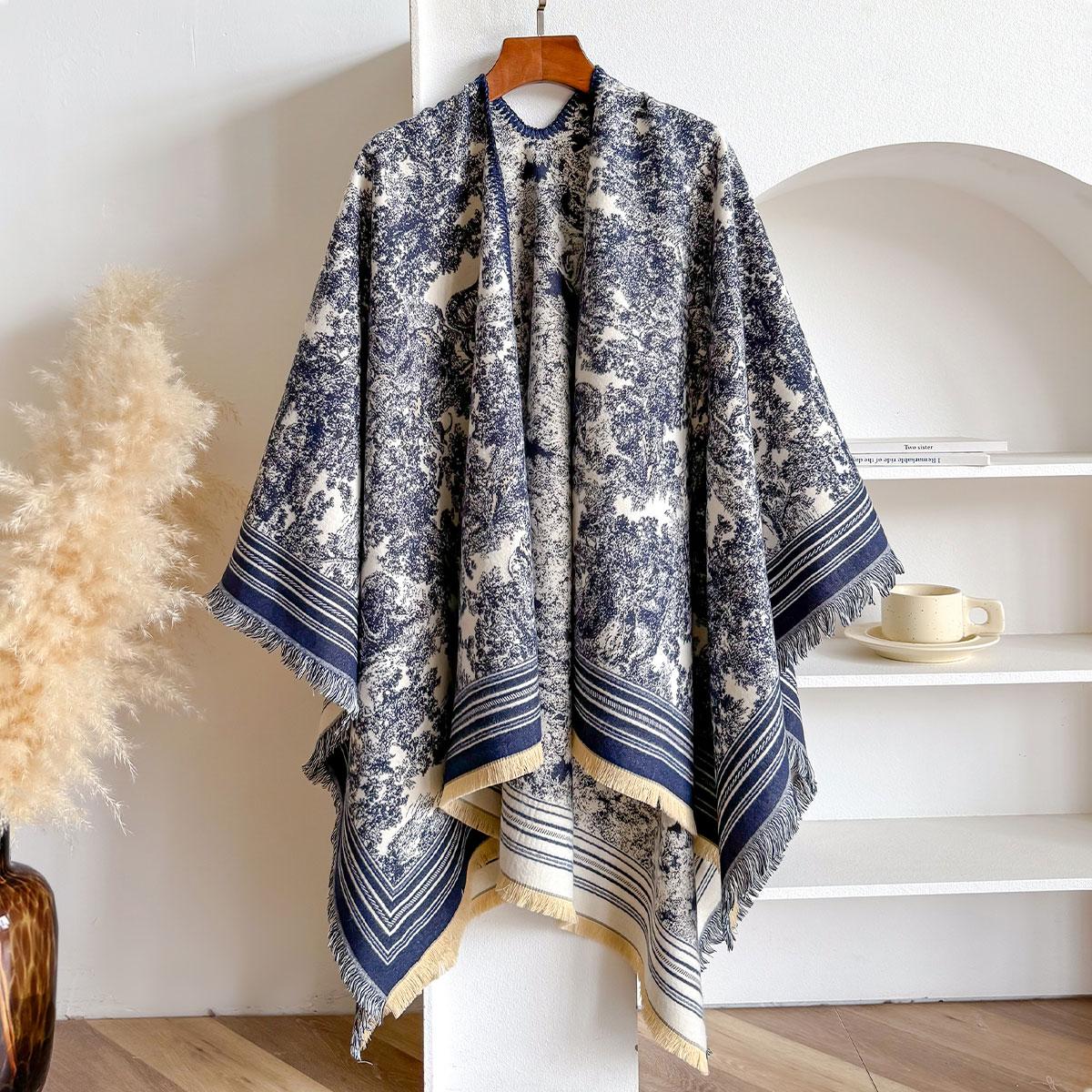 

New Winter Women Poncho Warm Slit Large Shawl Double Sided Animal Print Thickening Blanket Luxury Scarf Female Cloak Pashmina
